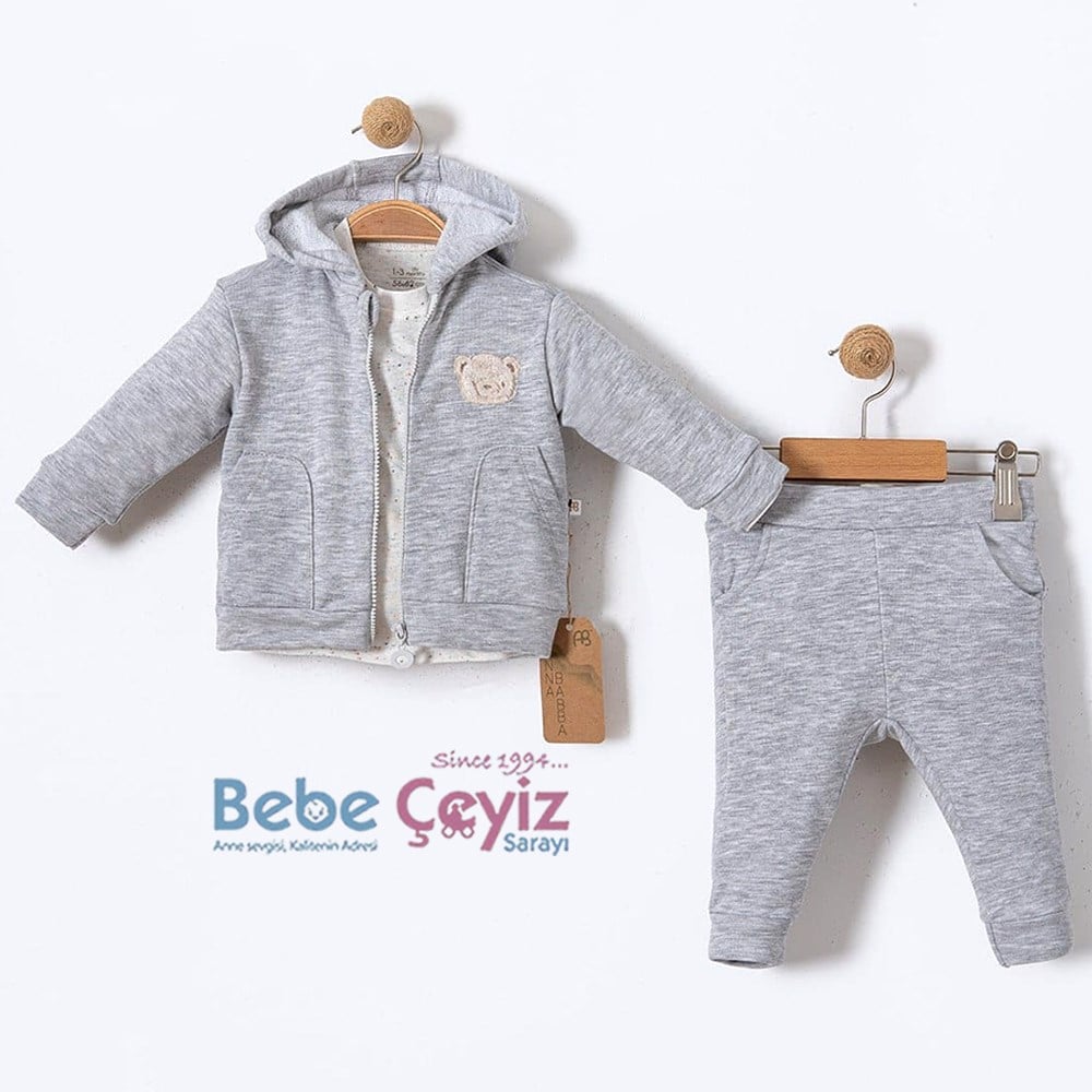 ANNABABBA Little Bear Hırkalı 3'Lü Takım  ( Gri )