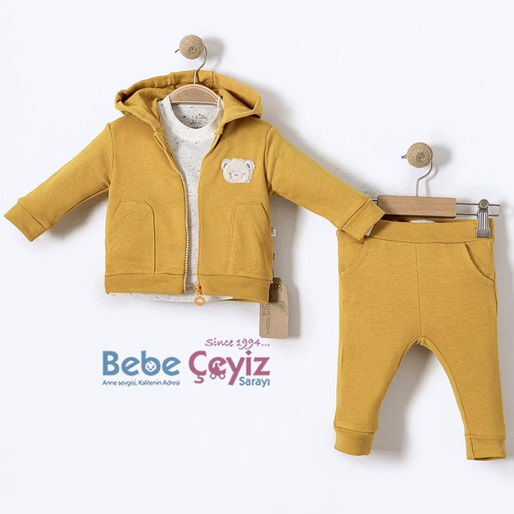 ANNABABBA Little Bear Hırkalı 3'Lü Takım  ( Hardal )