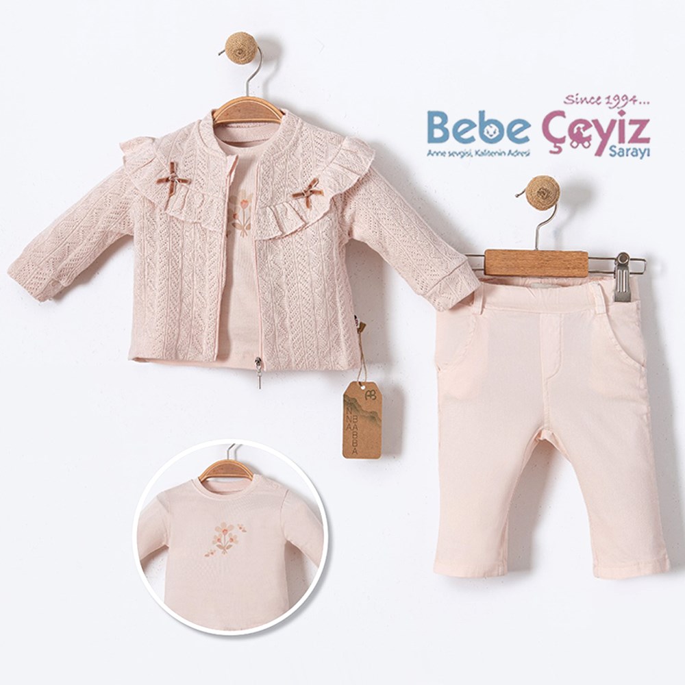 ANNABABBA Pretty Hırkalı 3'lü Takım ( Pembe )