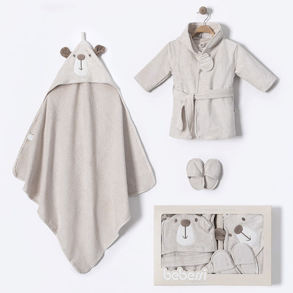 BEBESSİ Big Bear Bornoz Set  ( Gri )