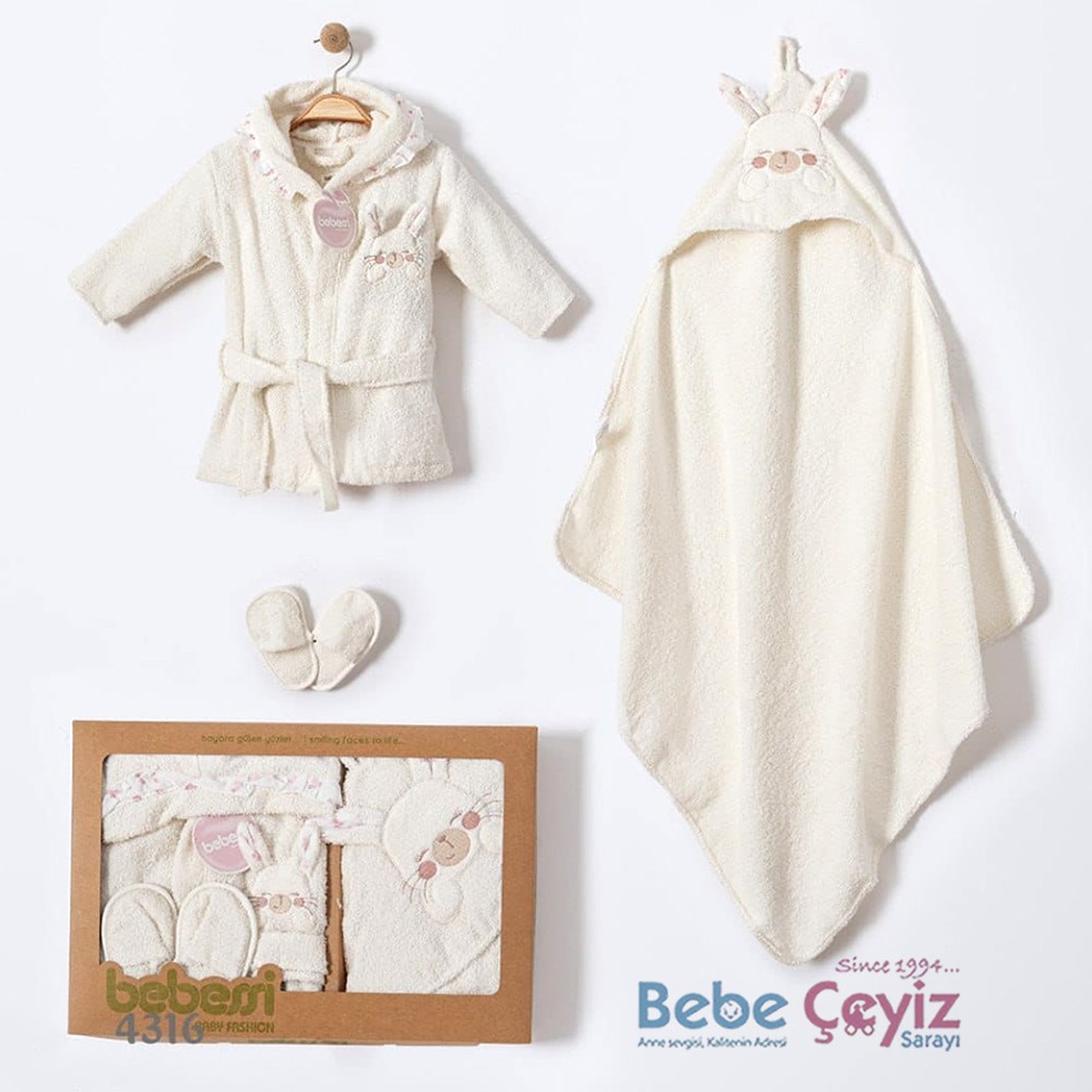 BEBESSİ Bornoz Set Kutulu Bunny Hug ( Ekru )