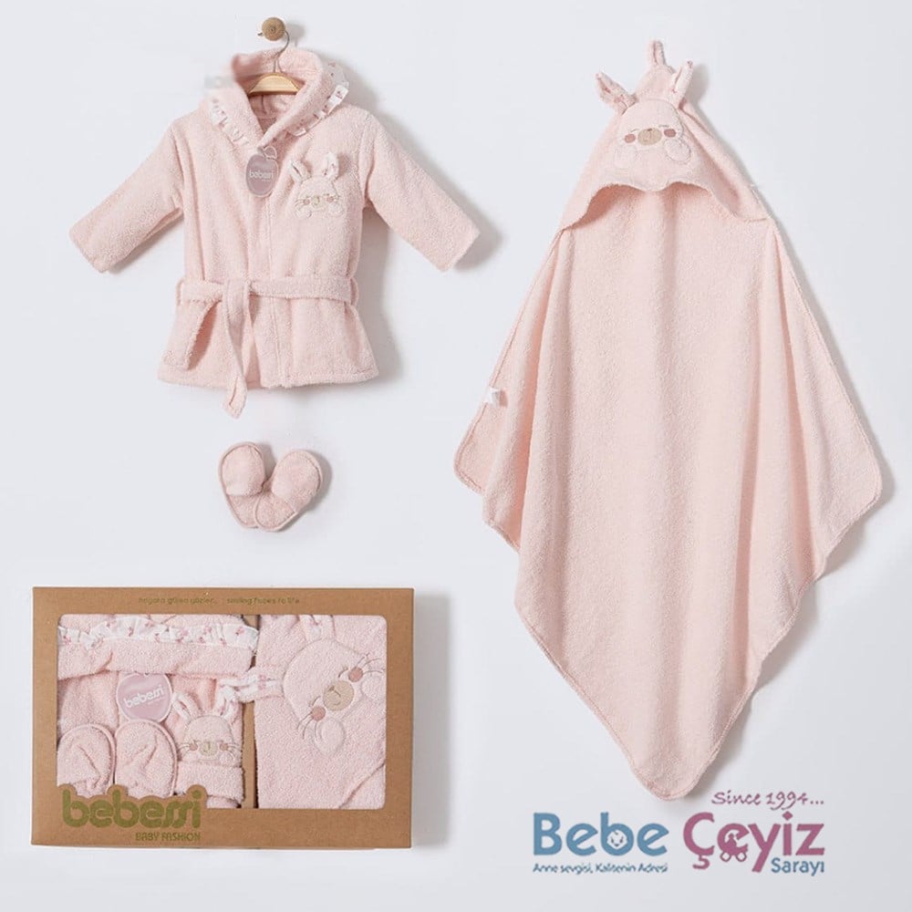 BEBESSİ Bornoz Set Kutulu Bunny Hug ( Somon )