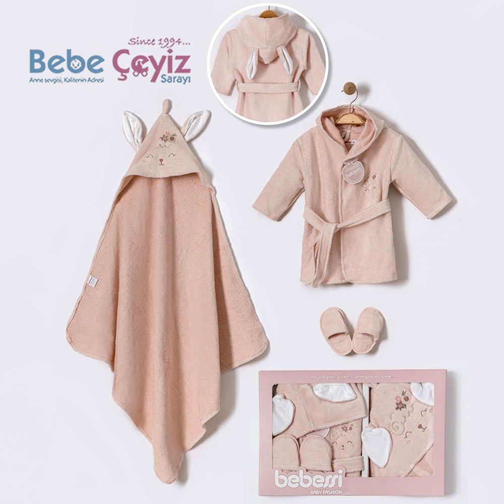 BEBESSİ Bornoz Set Kutulu Kuzulu ( Gül )