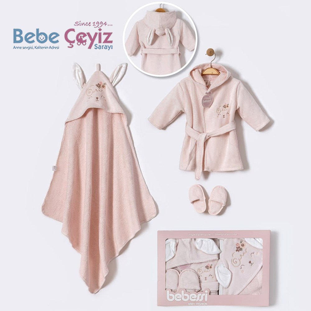 BEBESSİ Bornoz Set Kutulu Kuzulu ( Pembe )