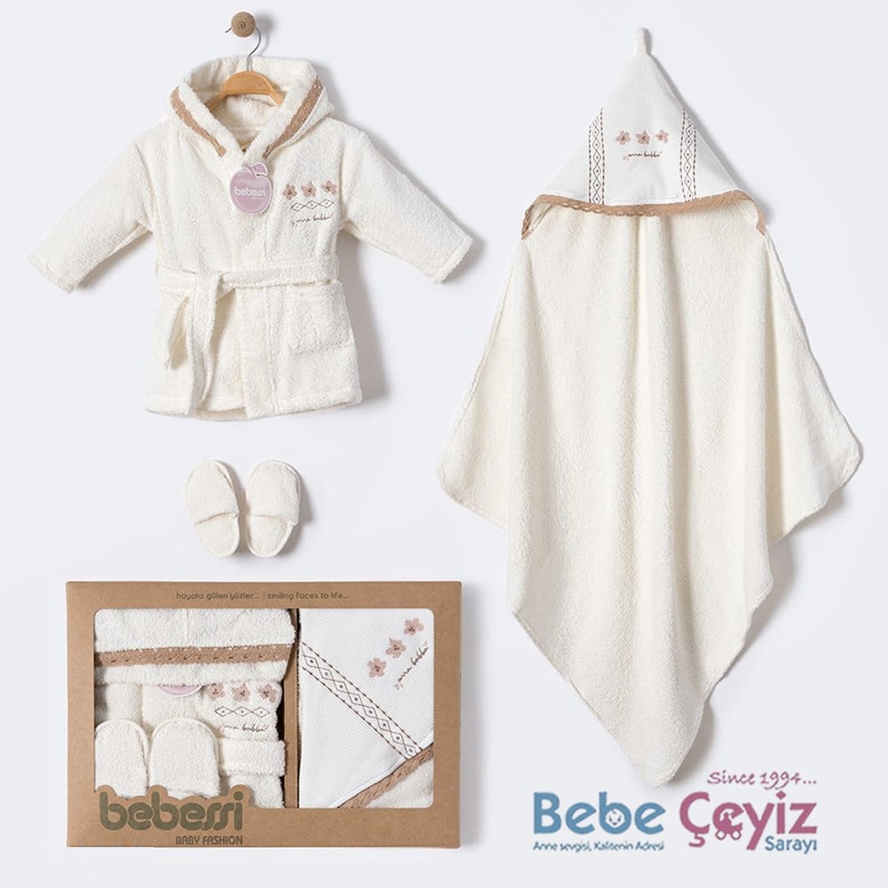 BEBESSİ Bornoz Set  Otantik Kutulu ( Ekru )