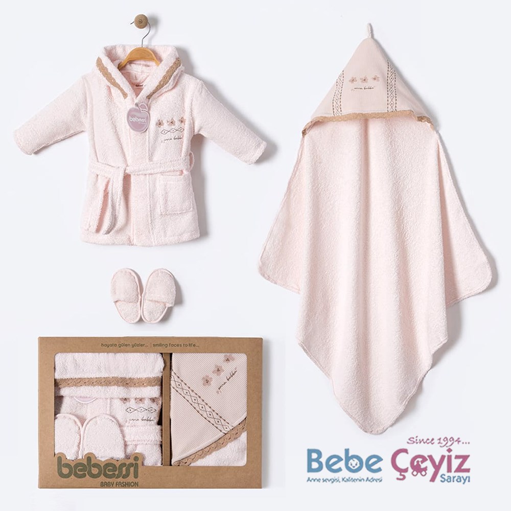BEBESSİ Bornoz Set  Otantik Kutulu ( Pembe )
