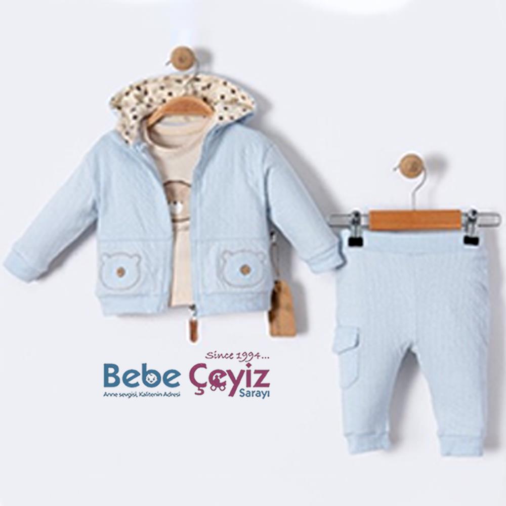 BEBESSİ Hırkalı Ayı 3'lü Takım ( Mavi )