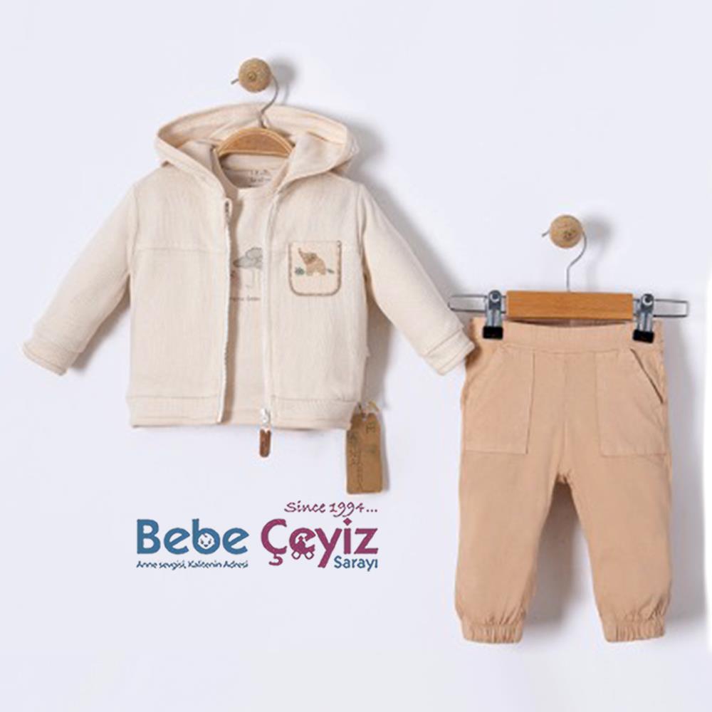 BEBESSİ Hırkalı Cotton 3'lü Takım ( Bej )