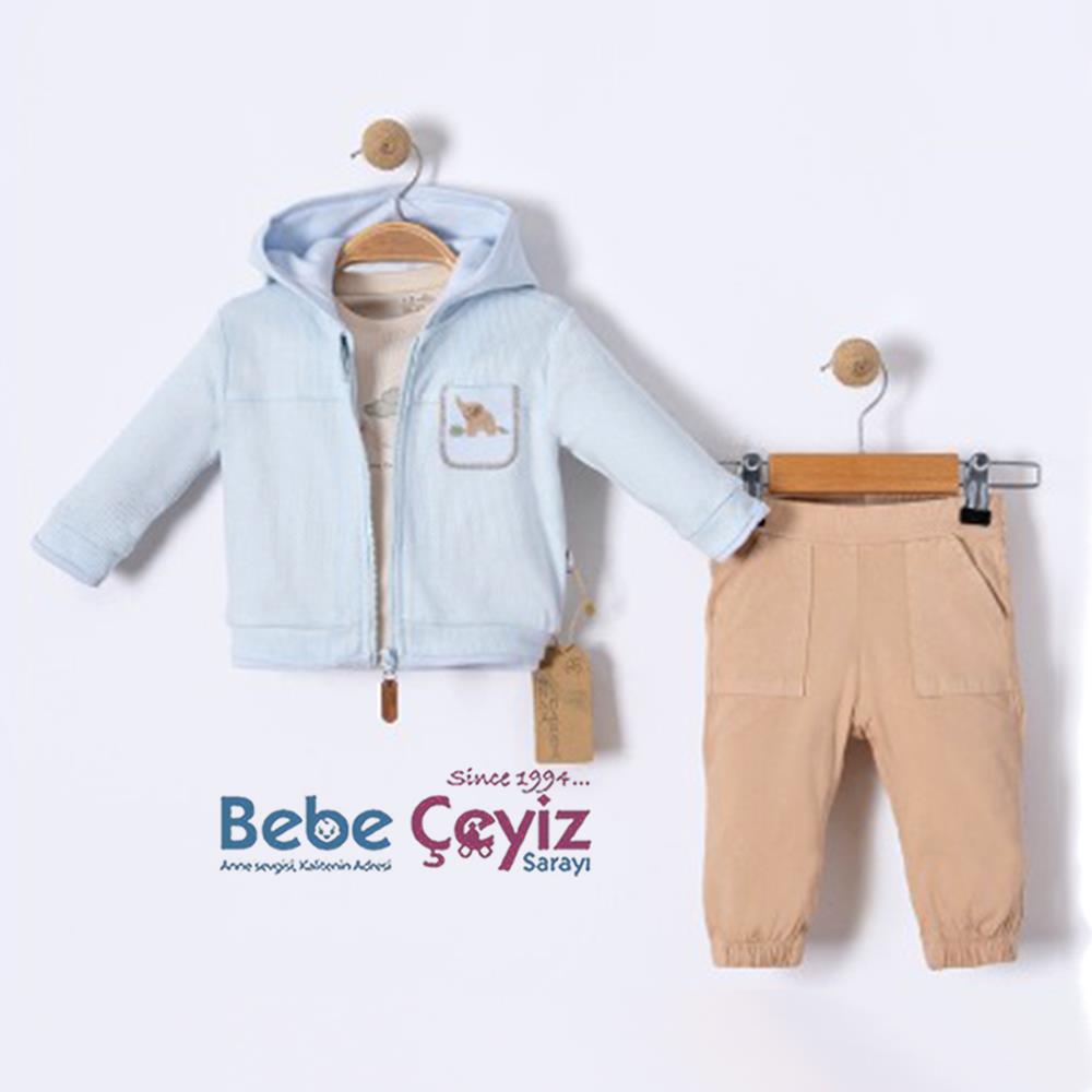 BEBESSİ Hırkalı Cotton 3'lü Takım ( Mavi )