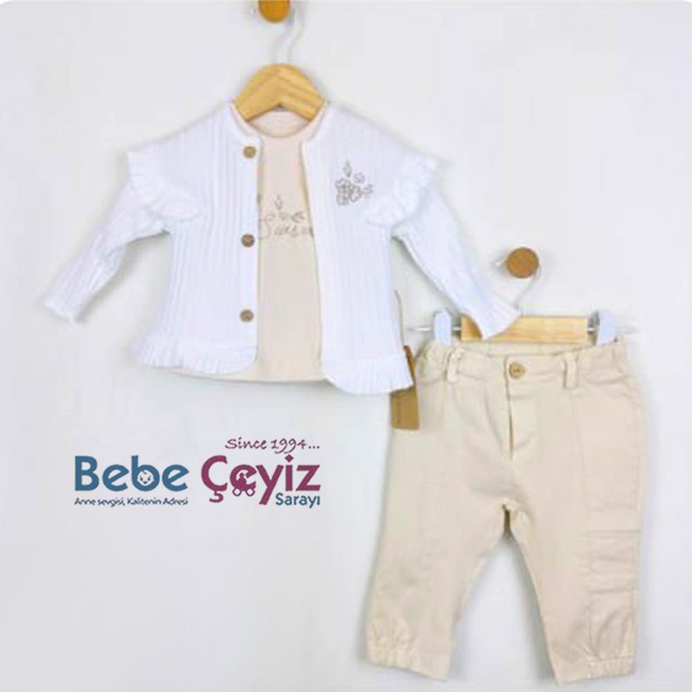 BEBESSİ Hırkalı Lane 3'lü Takım ( Ekru )