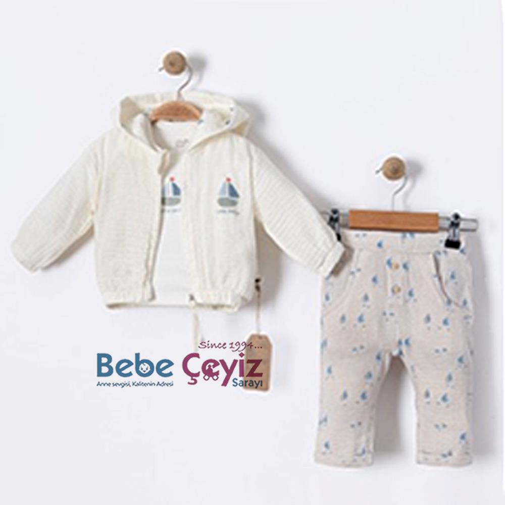 BEBESSİ Hırkalı Little Sailor 3'lü Takım ( Gri )