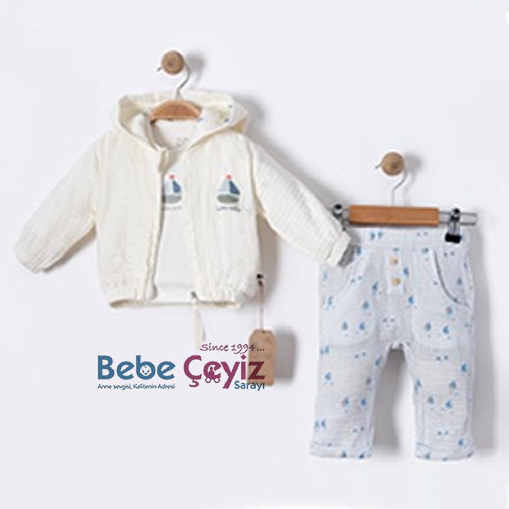 BEBESSİ Hırkalı Little Sailor 3'lü Takım  ( Mavi )