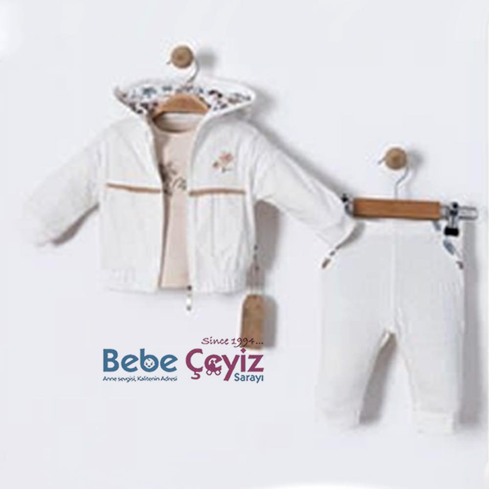 BEBESSİ Hırkalı Vintage 3'lü Takım ( Ekru )