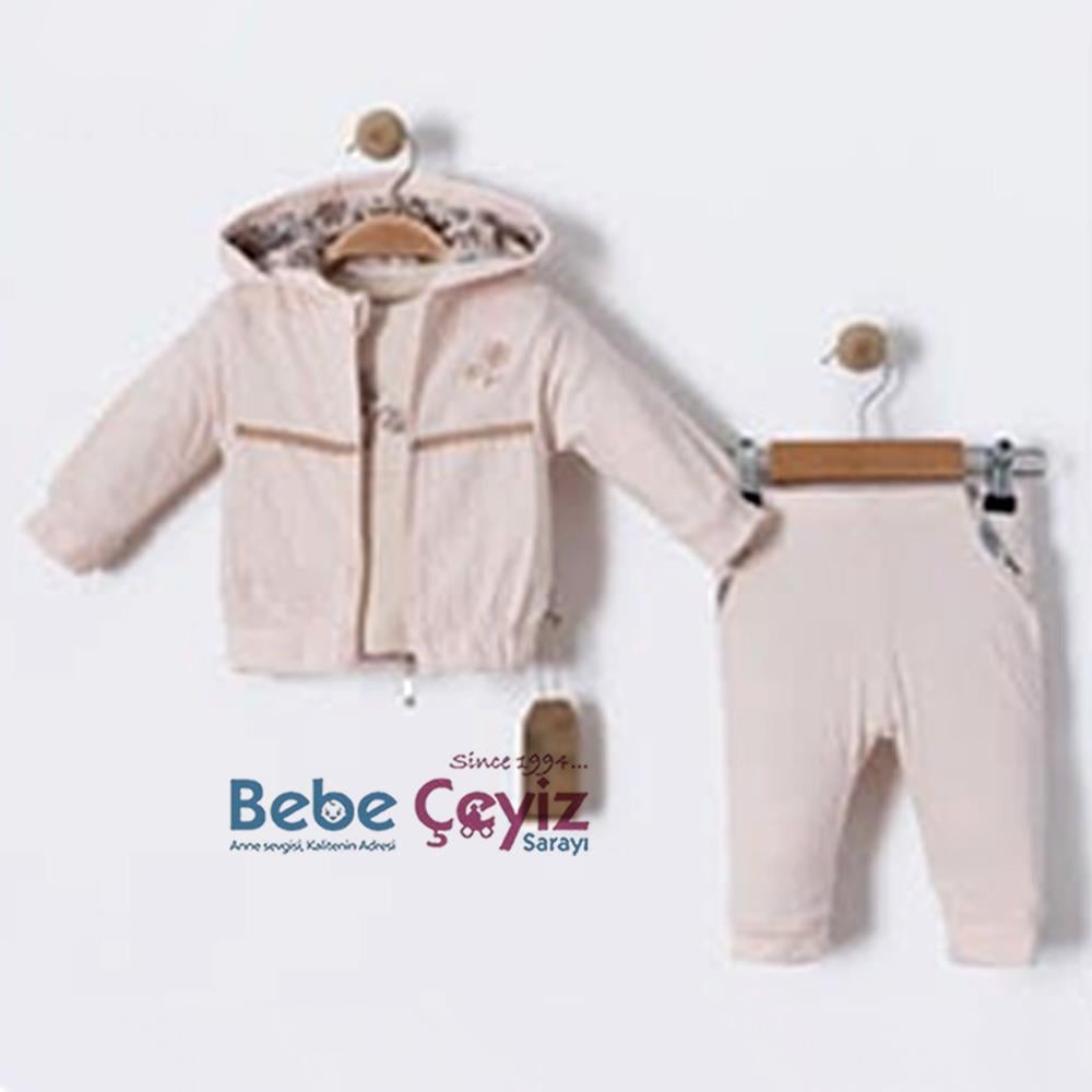 BEBESSİ Hırkalı Vintage 3'lü Takım ( Pembe )