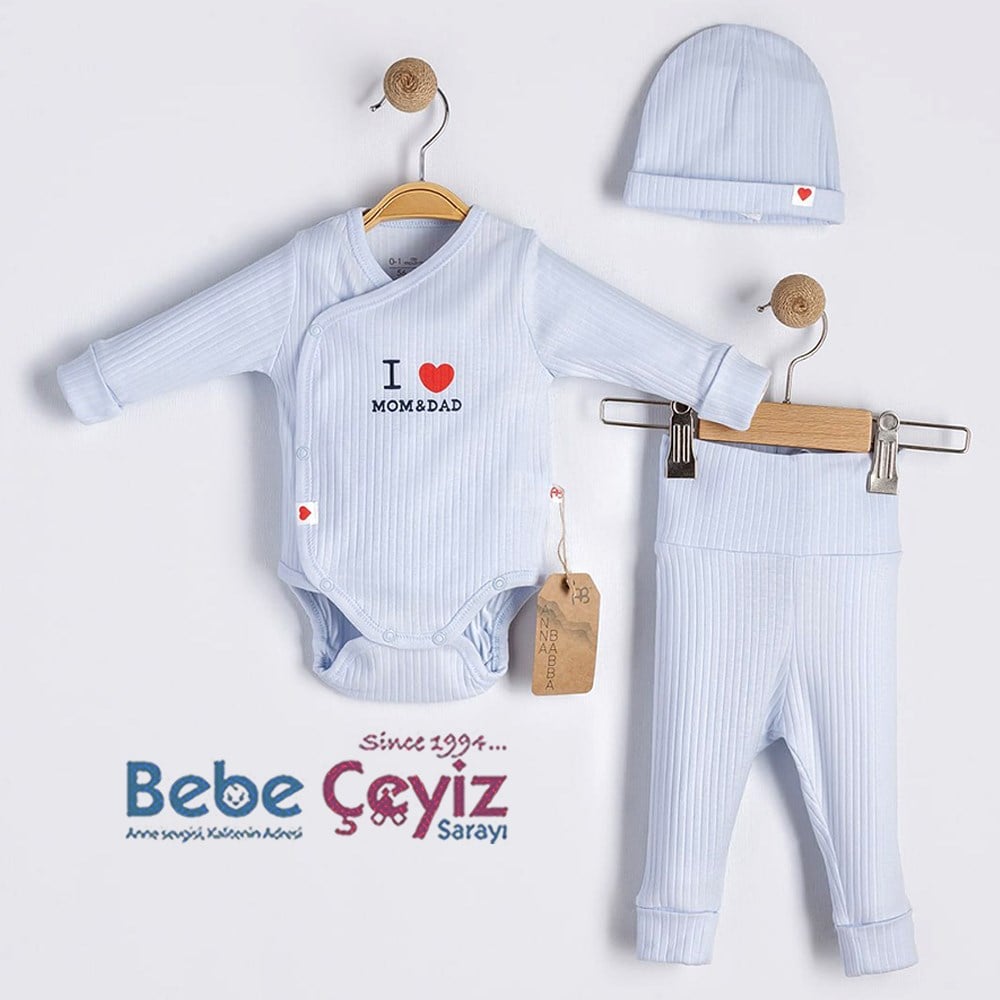 BEBESSİ Kaşkorse Love Mom Dad 3'lü Takım
