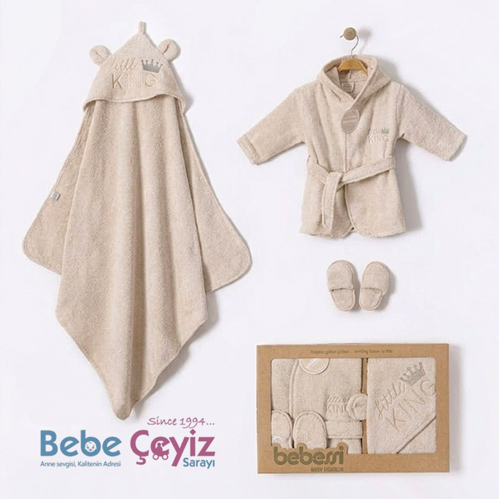 BEBESSİ King Kutulu Bornoz Seti ( Bej )