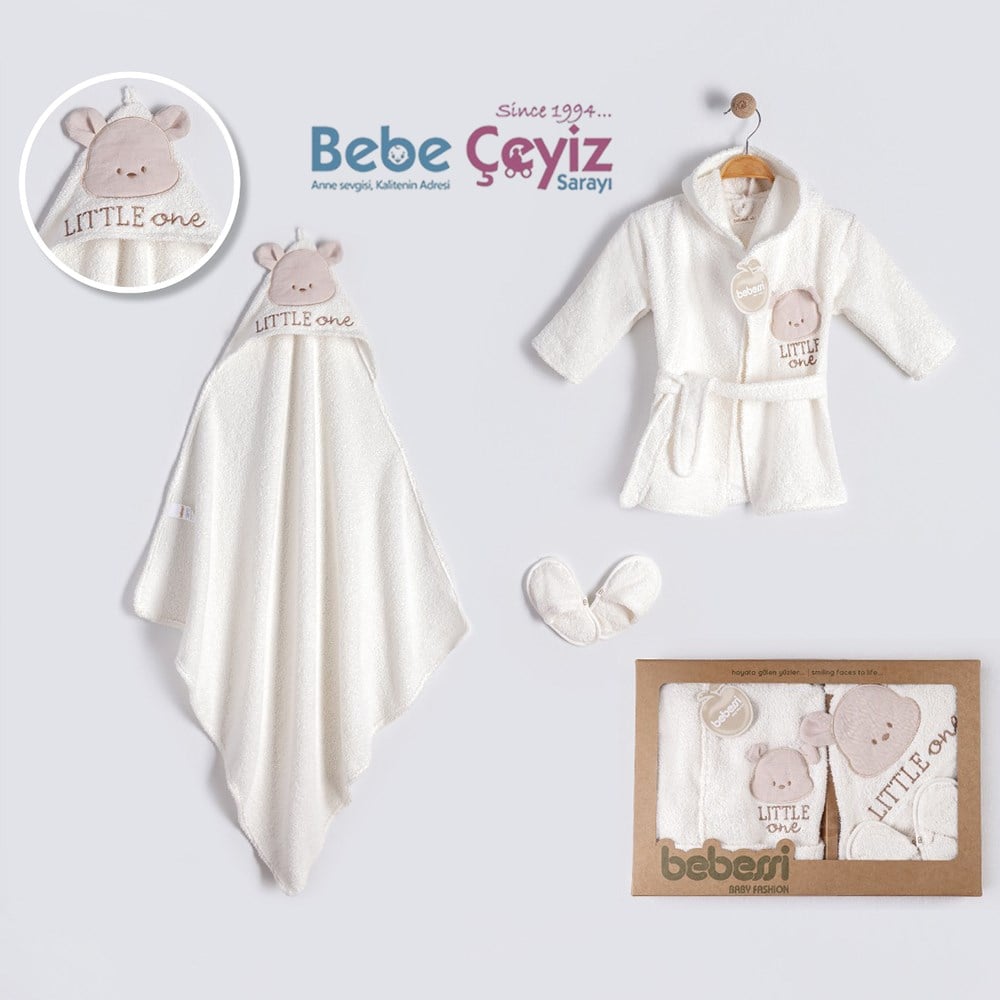 BEBESSİ Little Bear Bornoz Set ( Ekru )