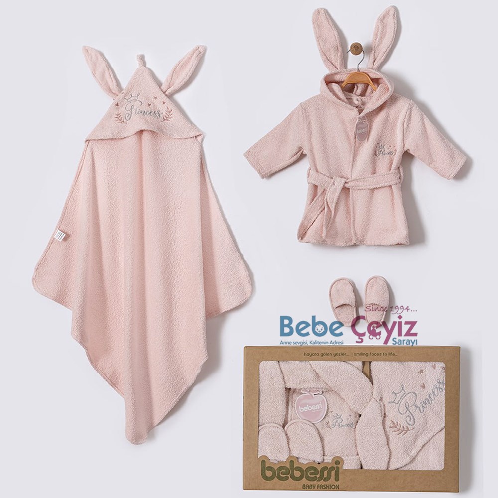 BEBESSİ Princess Kutulu Bornoz Seti ( Somon )
