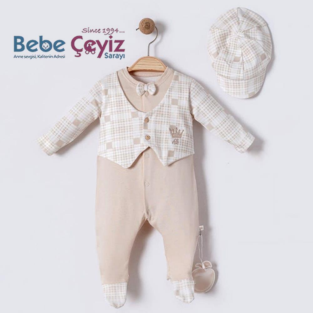 BEBESSİ Şapkalı Baby King Tulum  ( Bej )