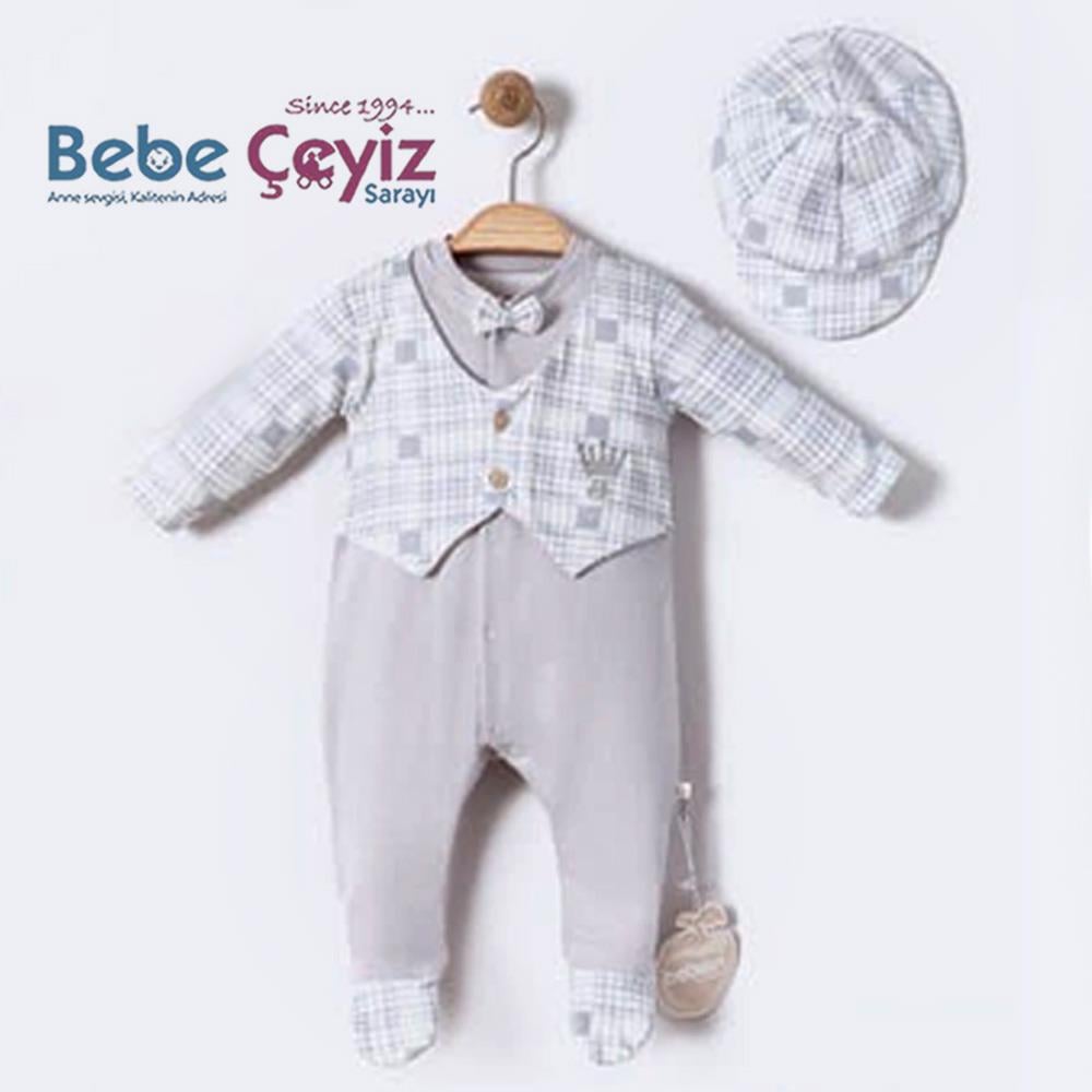 BEBESSİ Şapkalı Baby King Tulum  ( Gri )