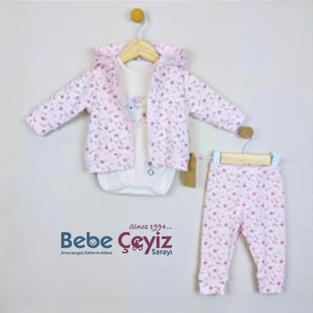 BEBESSİ Ting Flowers  3'lü Takım ( Pembe )