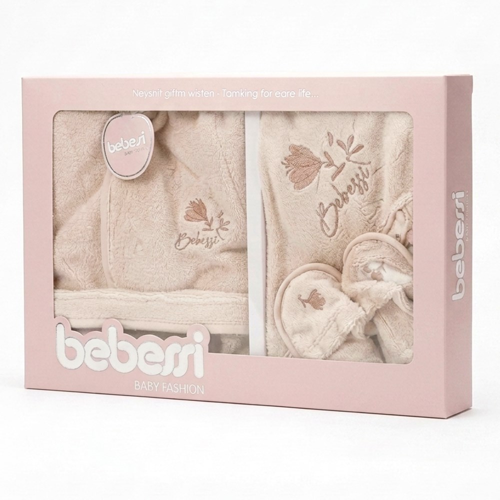 BEBESSİ Tulips Kutulu Bornoz Set  ( Bej )