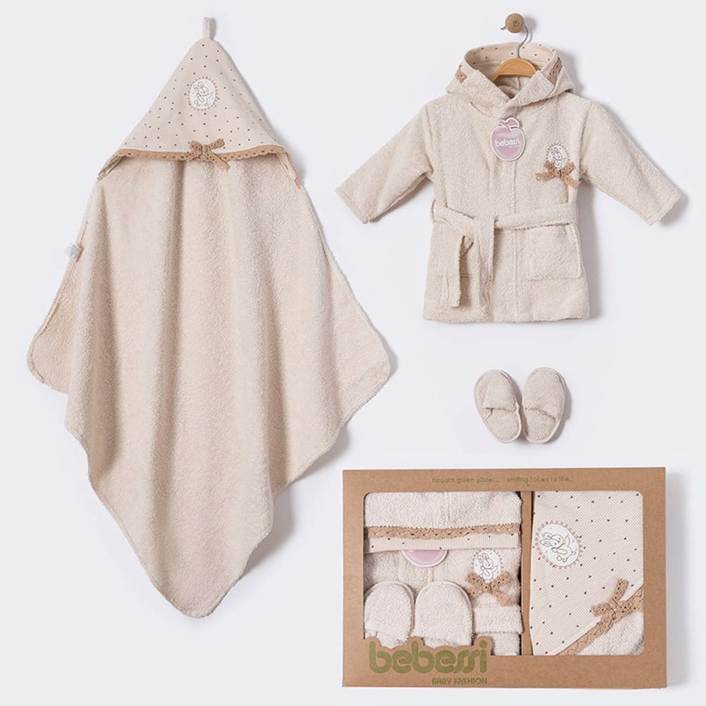 BEBESSİ Vintage Kutulu Bornoz Set ( Bej )