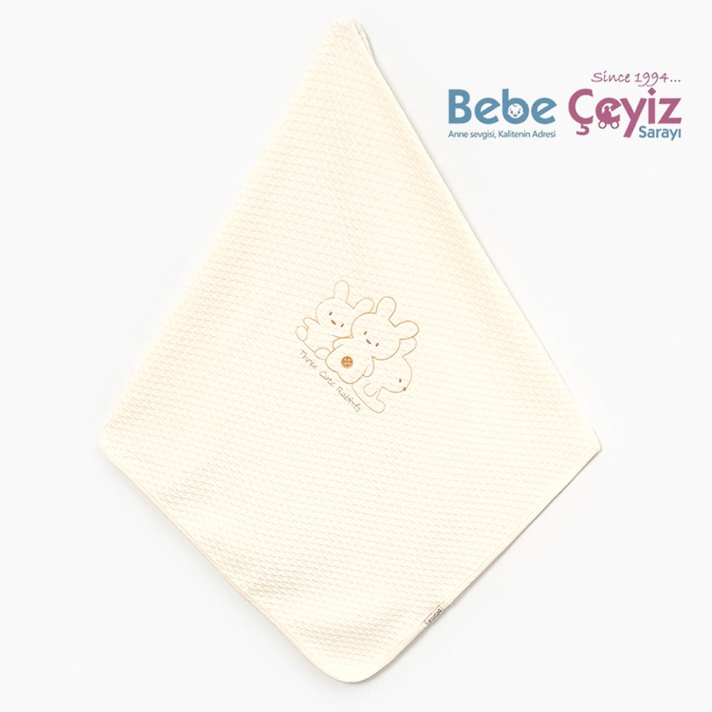 BEBİTOF Sevimli Tavşanlı Battaniye ( Ekru ) 