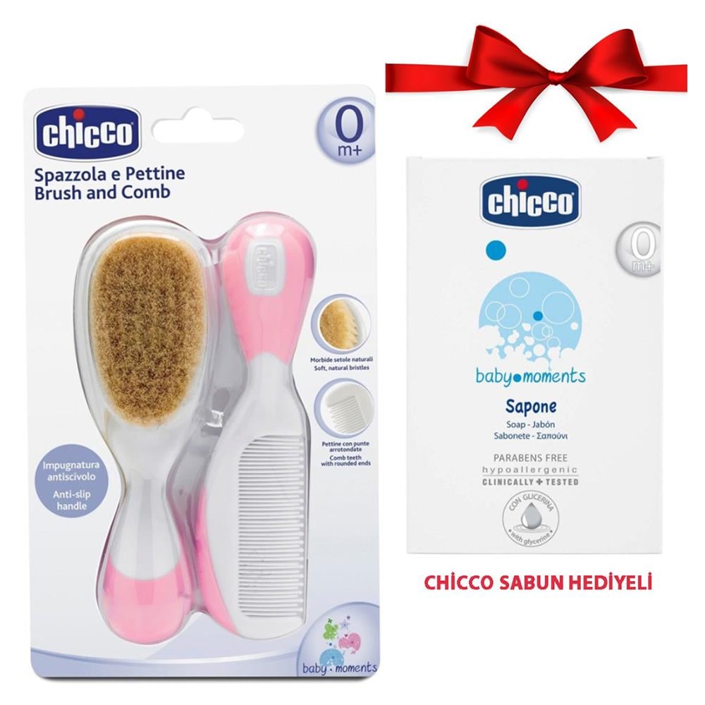 CHİCCO Fırça ve Tarak Seti Pembe + Sabun Hediye