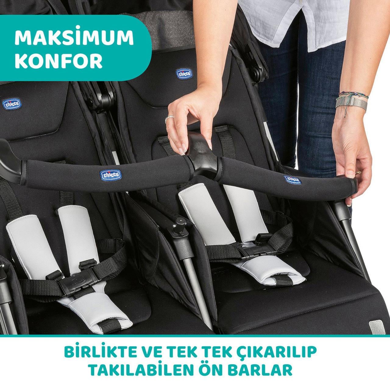 Chicco Ohlala 2 Twin Ultra Hafif İkiz Bebek Arabası - Silver Cat