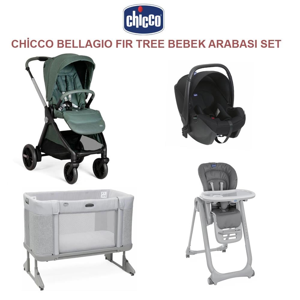 Chicoo Bellagıo Fır Tree + Korry Essential Syah +Polly Magic Dark Grey +Forever Cosleeping Cot Ash Grey Set