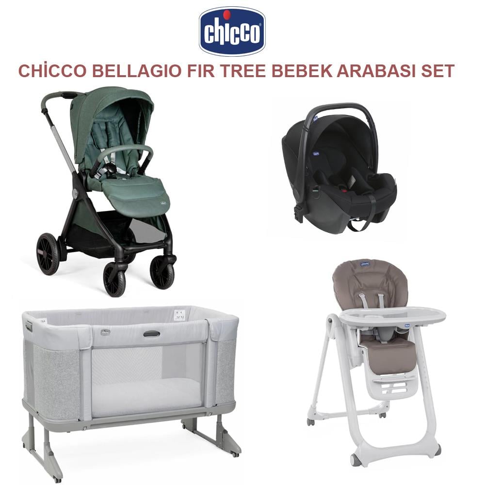 Chicoo Bellagıo Fır Tree+Korry Essential Syah +Polly Magic L.BROWN PR + Forever Cosleeping Cot Ash Grey Set