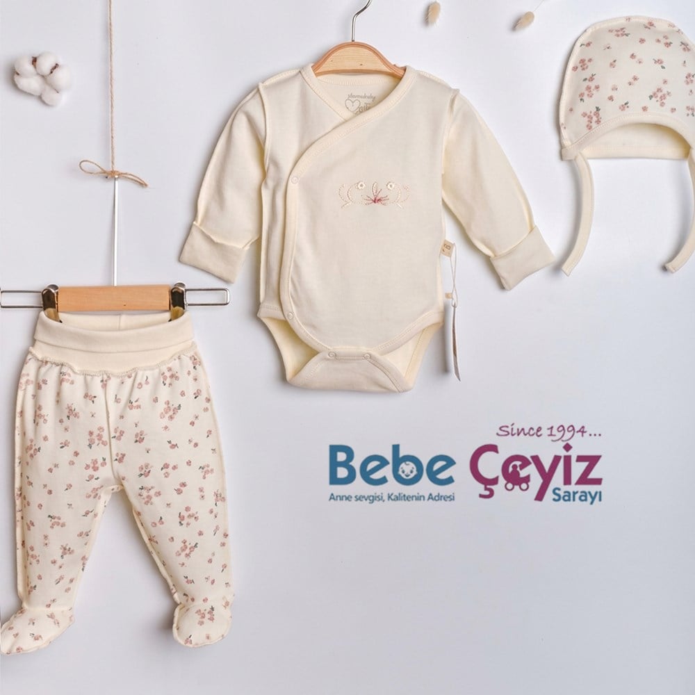 CİCCİM BABY Kruvaze Naturel Flower Garden 3'lü Takım