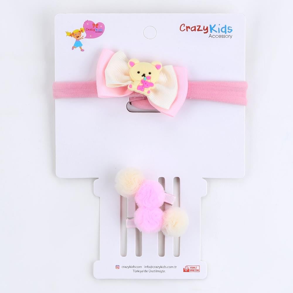 CRAZY KİDS Ayıcıklı Bandana Set ( Krem )