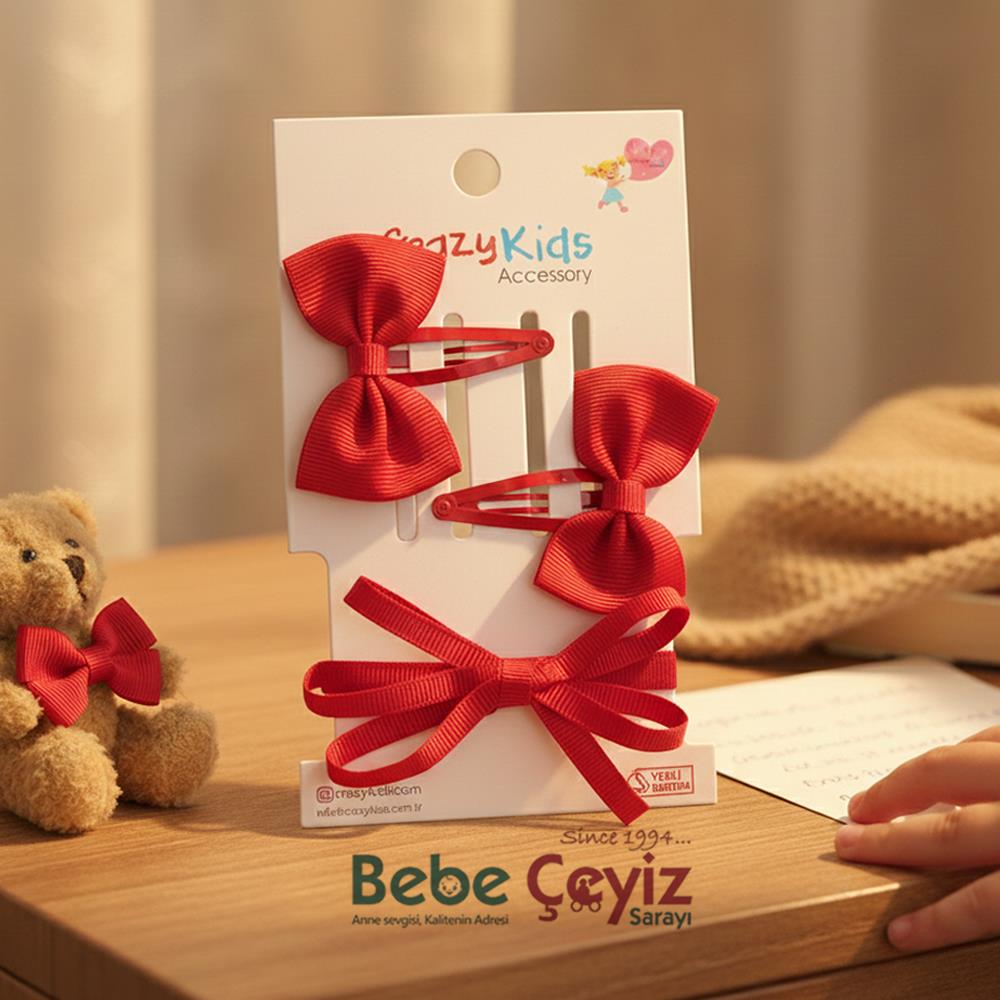 CRAZY KİDS Çıtçıtlı Latikli  Toka Seti ( Kırmızı )