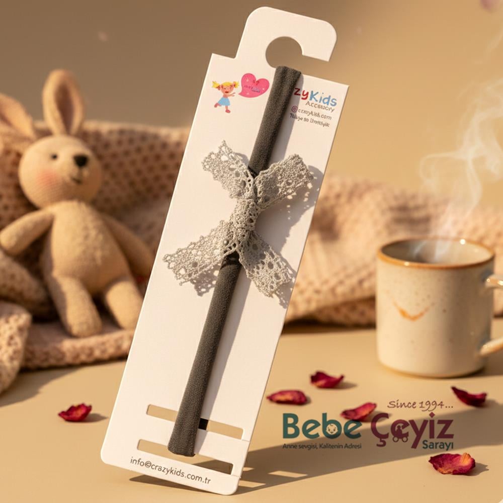 CRAZY KİDS Güpürlü Fiyonk Bandana ( Gri )