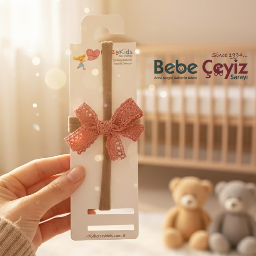 CRAZY KİDS Güpürlü Fiyonk Bandana ( Pembe )