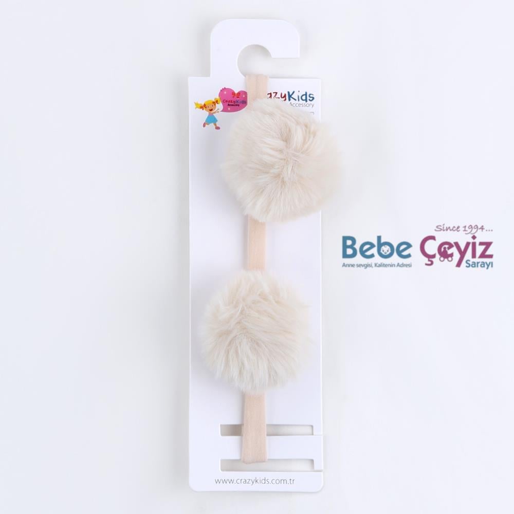 CRAZY KİDS Peluş Ponpon Bandana ( Krem )