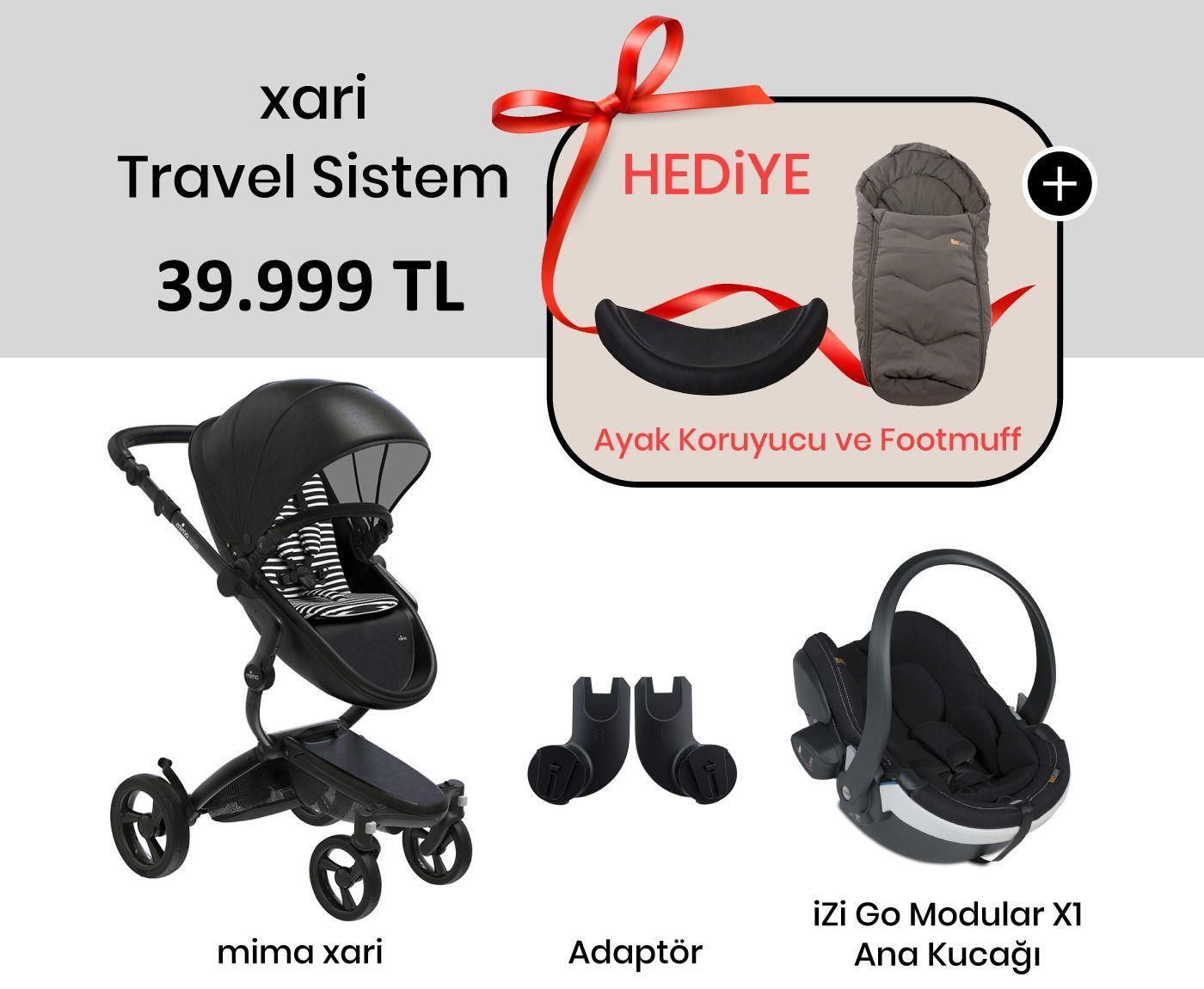 mima xari Travel Sistem Bebek Arabası (Black-Black-Black&White / BeSafe iZi Go Modular X1 Prem.Car Int./ Adapter Kit)