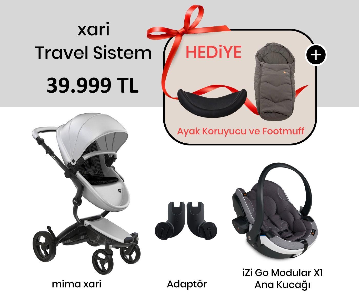 mima xari Travel Sistem Bebek Arabası (Graphite Grey-Argento-Black / BeSafe iZi Go Modular X1 Metallic Melange / Adapter Kit)