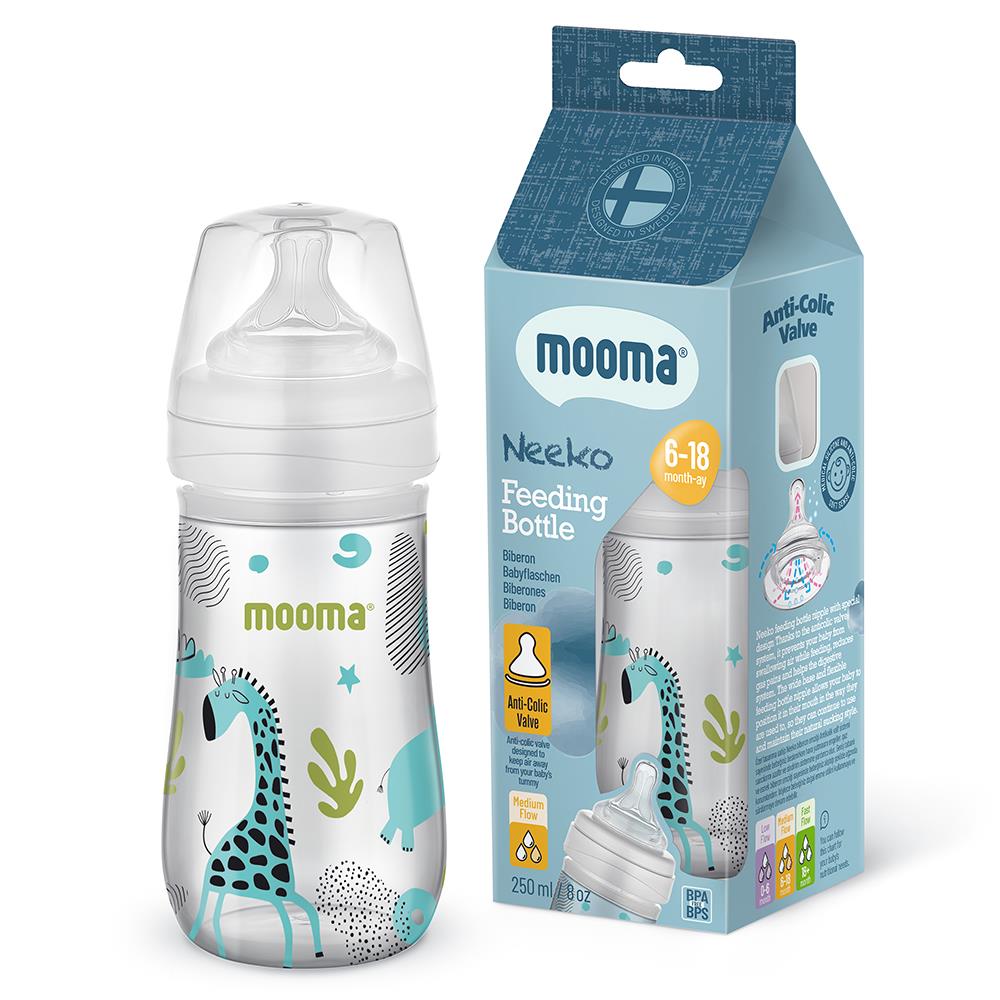 MOOMA Neeko Hayvan Desenli Biberon 250 ml ( 6-18 Ay Orta Akış )