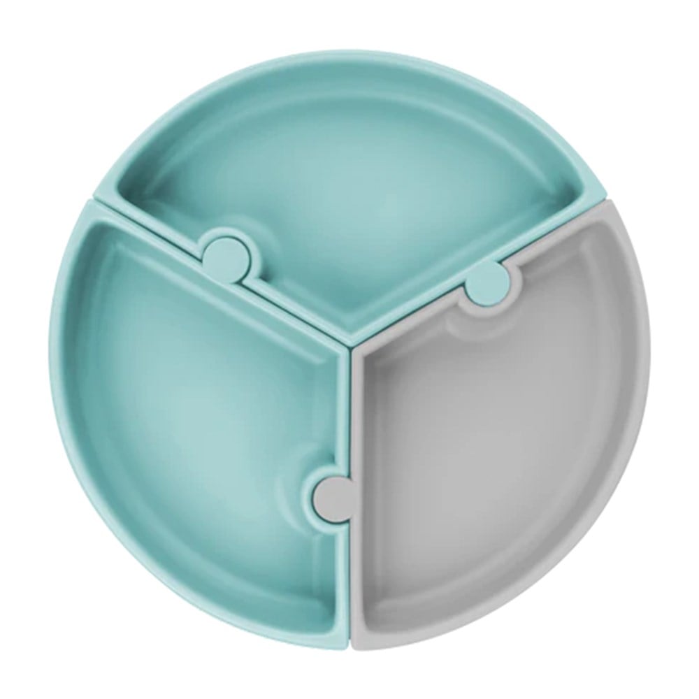 Oioi Puzzle Vakumlu Mama Tabağı Aqua Green - Powder Grey