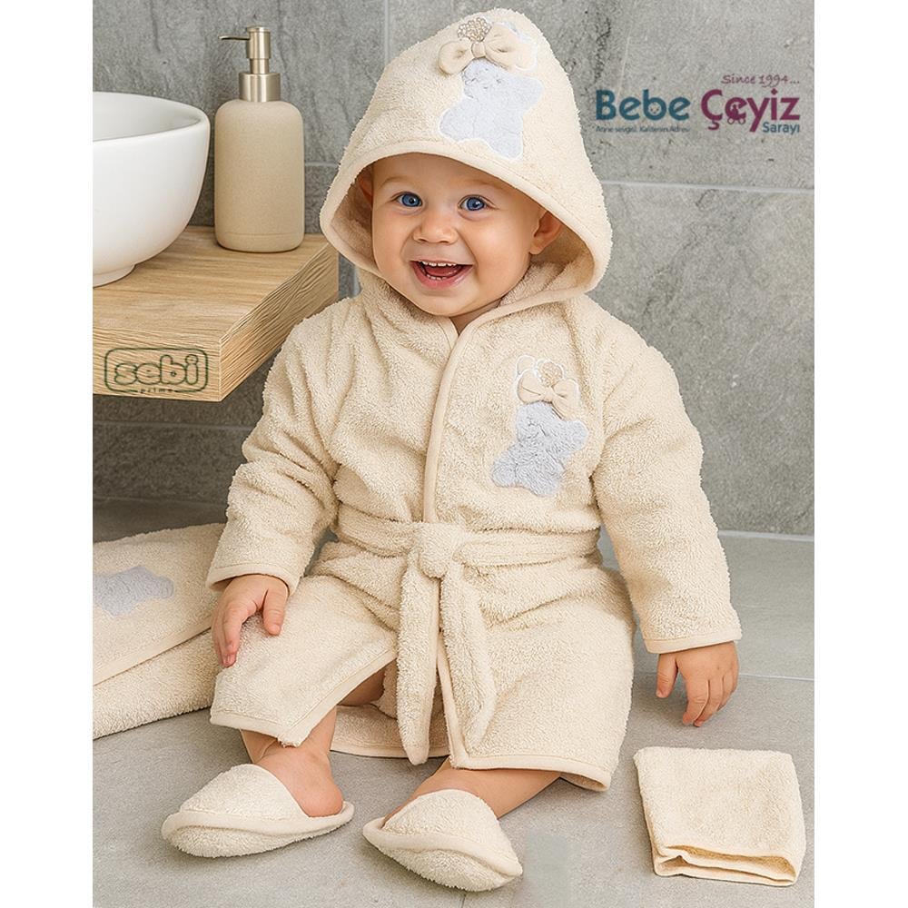 SEBİ PRİME Ayı Desen 5'li Bornoz Set ( Bej )