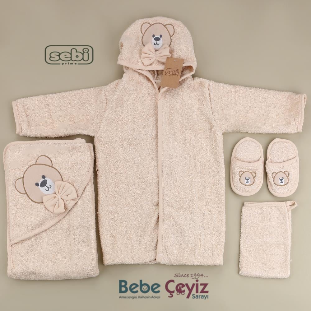 SEBİ PRİME Ayı Desen Bornoz Set ( Bej )