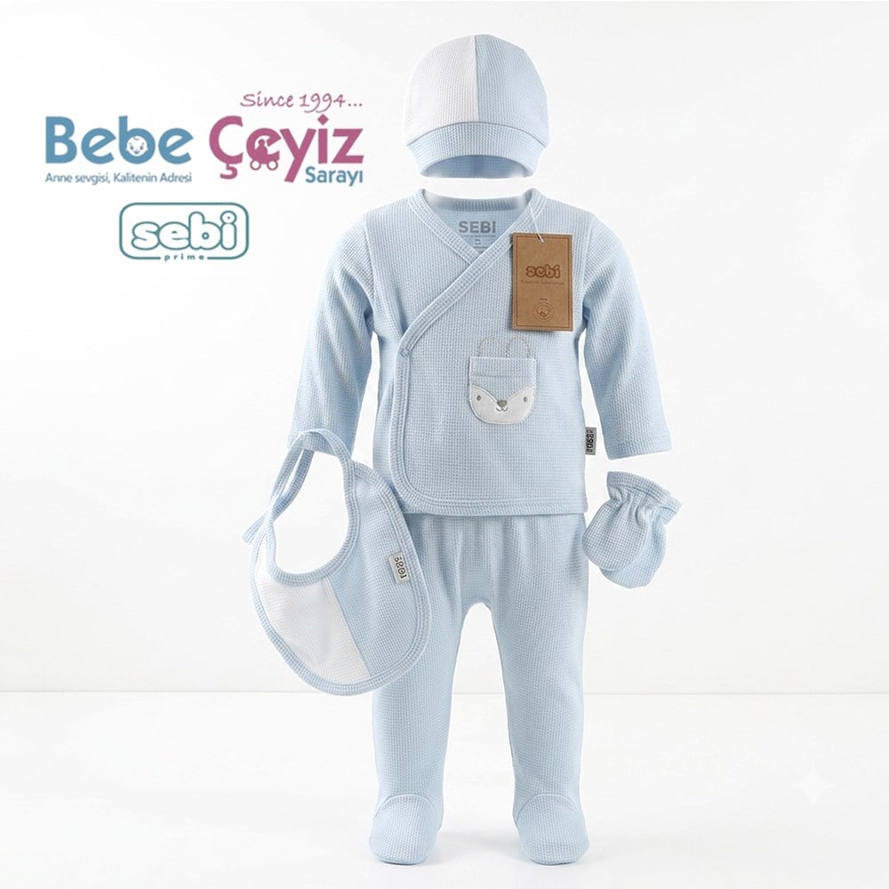 SEBİ PRİME Cepli Kedili Waffle 5'li Hastane Çıkışı ( Mavi )
