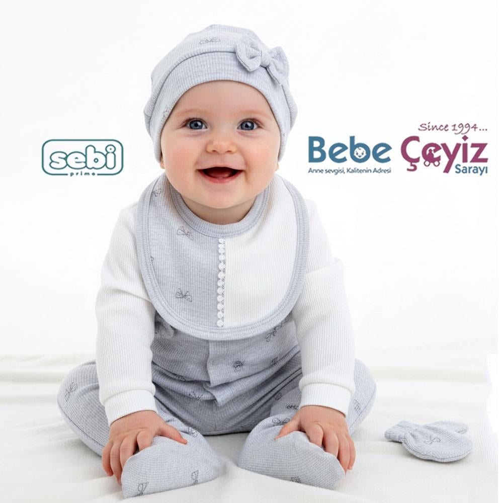 SEBİ PRİME Fiyonk Desenli 5'li Hastane Çıkışı ( Gri ) ( 0-3 Ay )