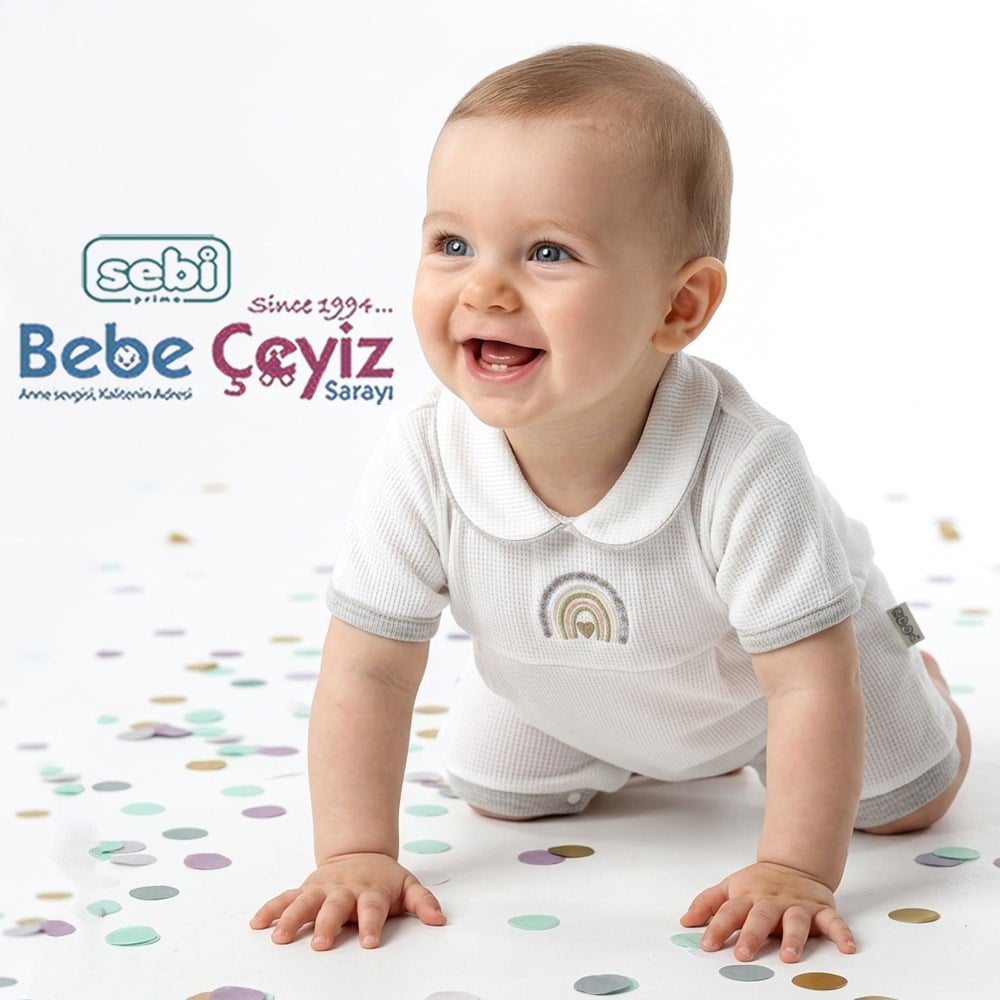 SEBİ PRİME Gökkuşağı İşlemeli Patiksiz Tulum ( Ekru Gri )