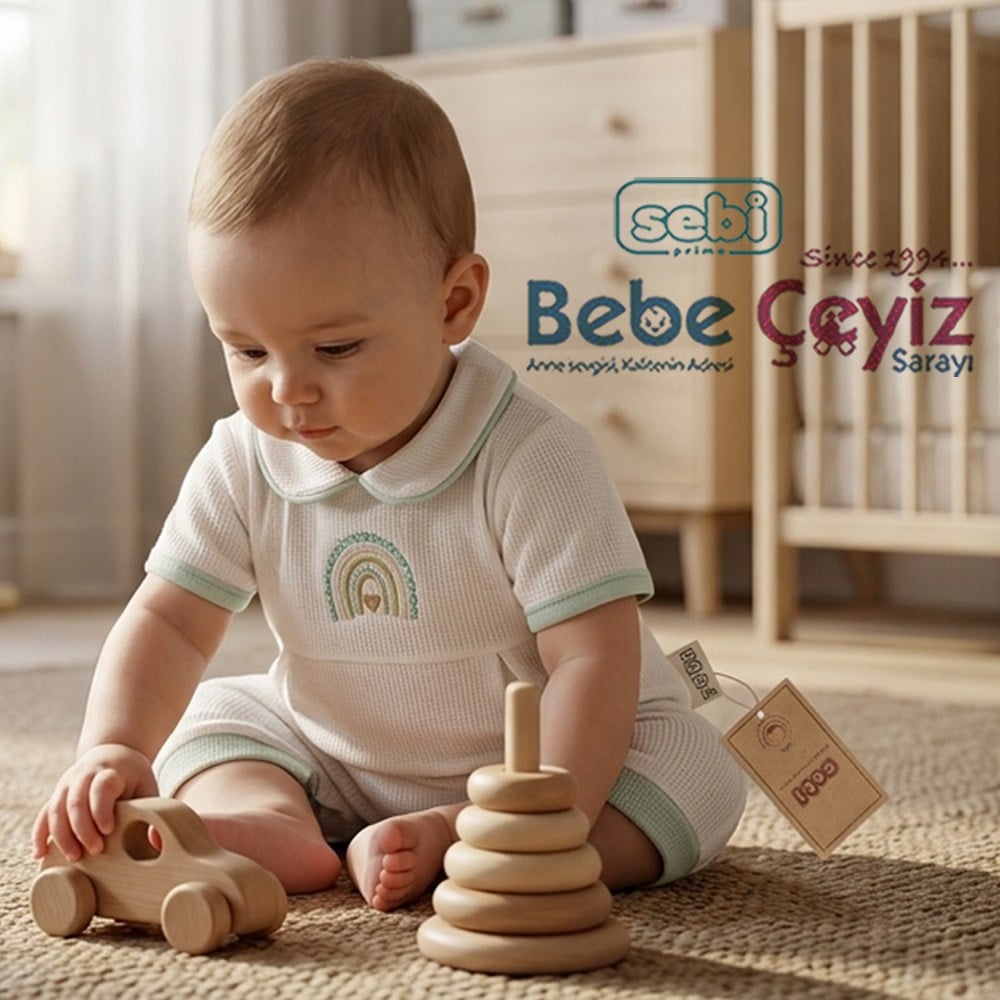SEBİ PRİME Gökkuşağı İşlemeli Patiksiz Tulum ( Ekru Mint )