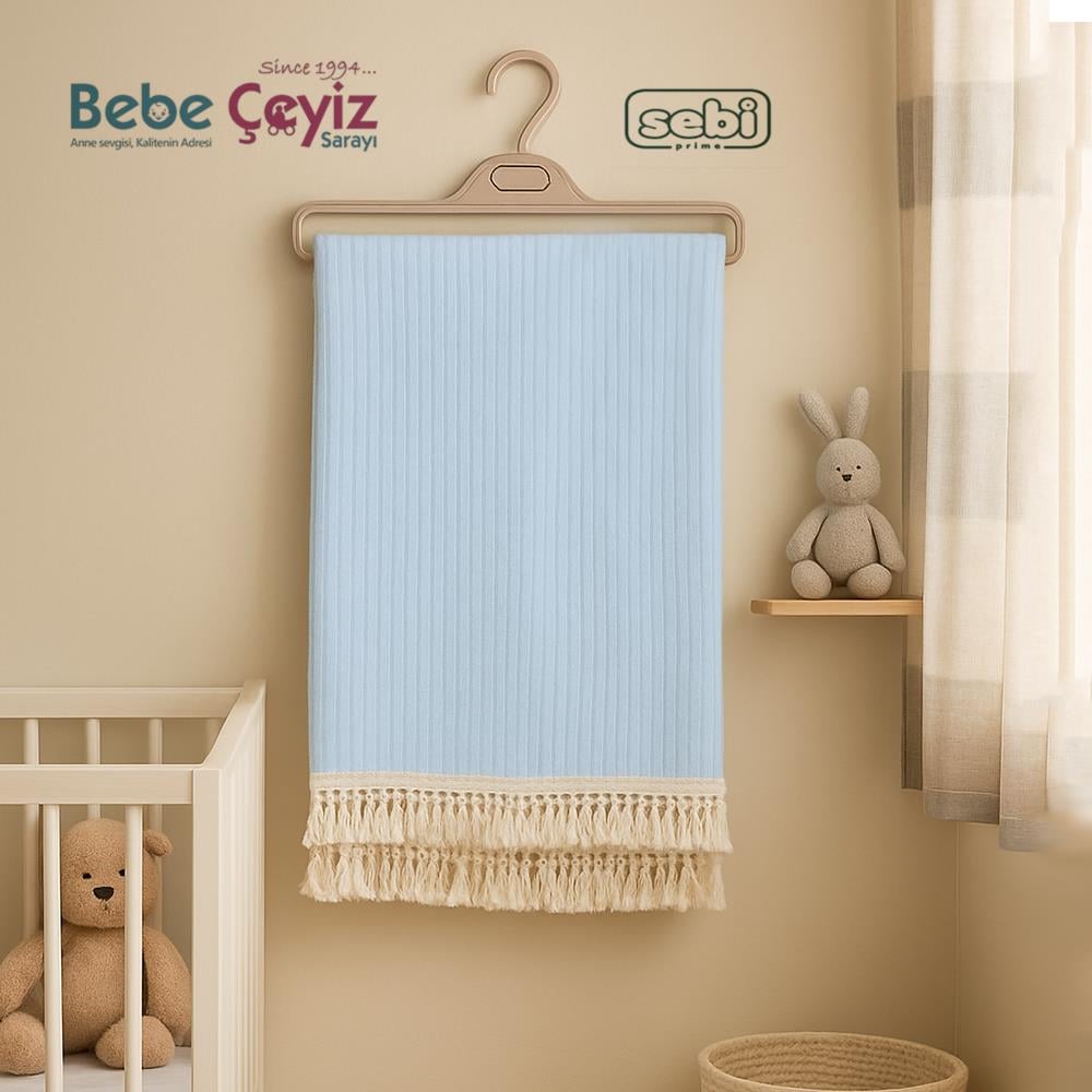 SEBİ PRİME Püsküllü Battaniye ( Mavi )