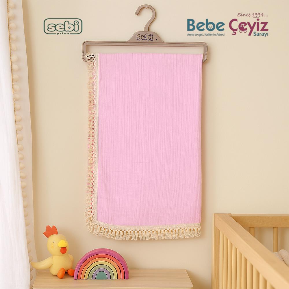 SEBİ PRİME Püsküllü Battaniye ( Pembe )